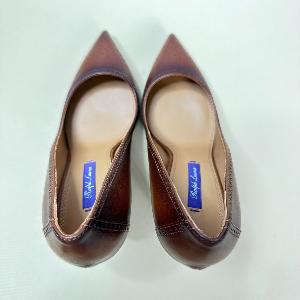 NEW Ralph Lauren Purple Label Sibylle Heels EU37.5 US7.5 Brown Burnished Leather - Picture 4 of 12